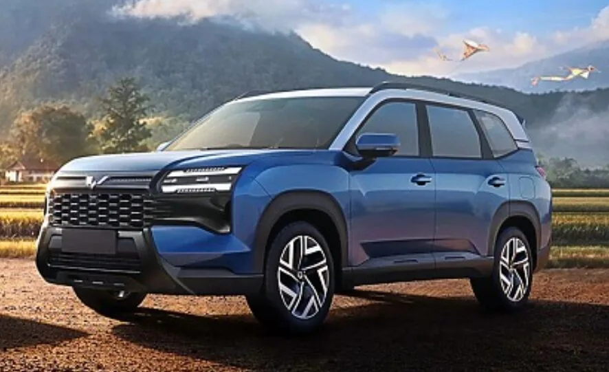 Blue SUV in scenic landscape